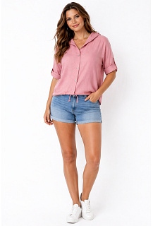 Krátký kardigan s kapucí na knoflíky W26023