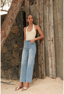 Módní džíny s výšivkou 7/8 wide-leg Onado H5046