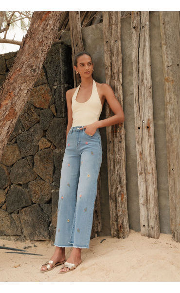 Módní džíny s výšivkou 7/8 wide-leg Onado H5046