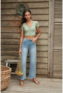 Módní džíny s výšivkou 7/8 wide-leg Onado H5088