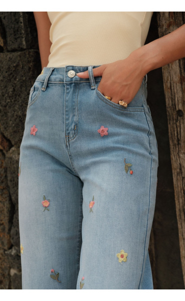 Módní džíny s výšivkou 7/8 wide-leg Onado H5046
