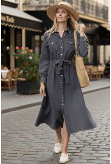 Dlouhé džínové košilové šaty CIMINY C10521