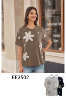 Triko s aplikací háčk. květů EE2502