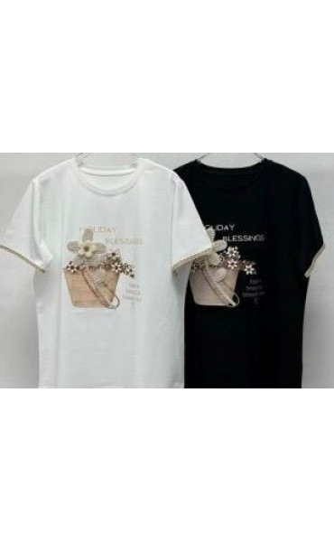 Triko s aplikací květ kr. rukáv R2655