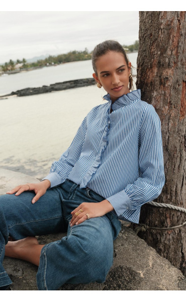 Bavlněná košile pruh s volánem Onado XK010