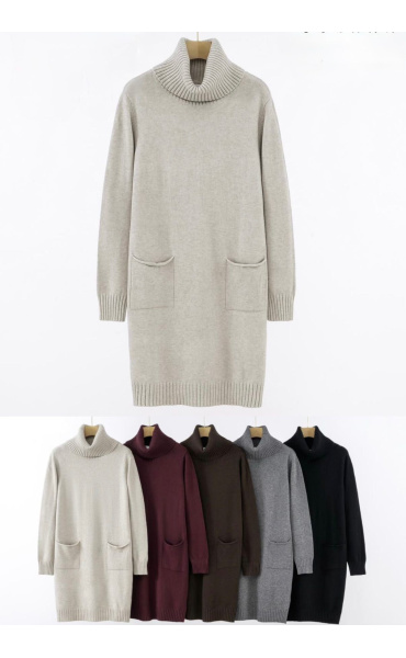 Dlouhý rolák/tunika s kapsami M2992